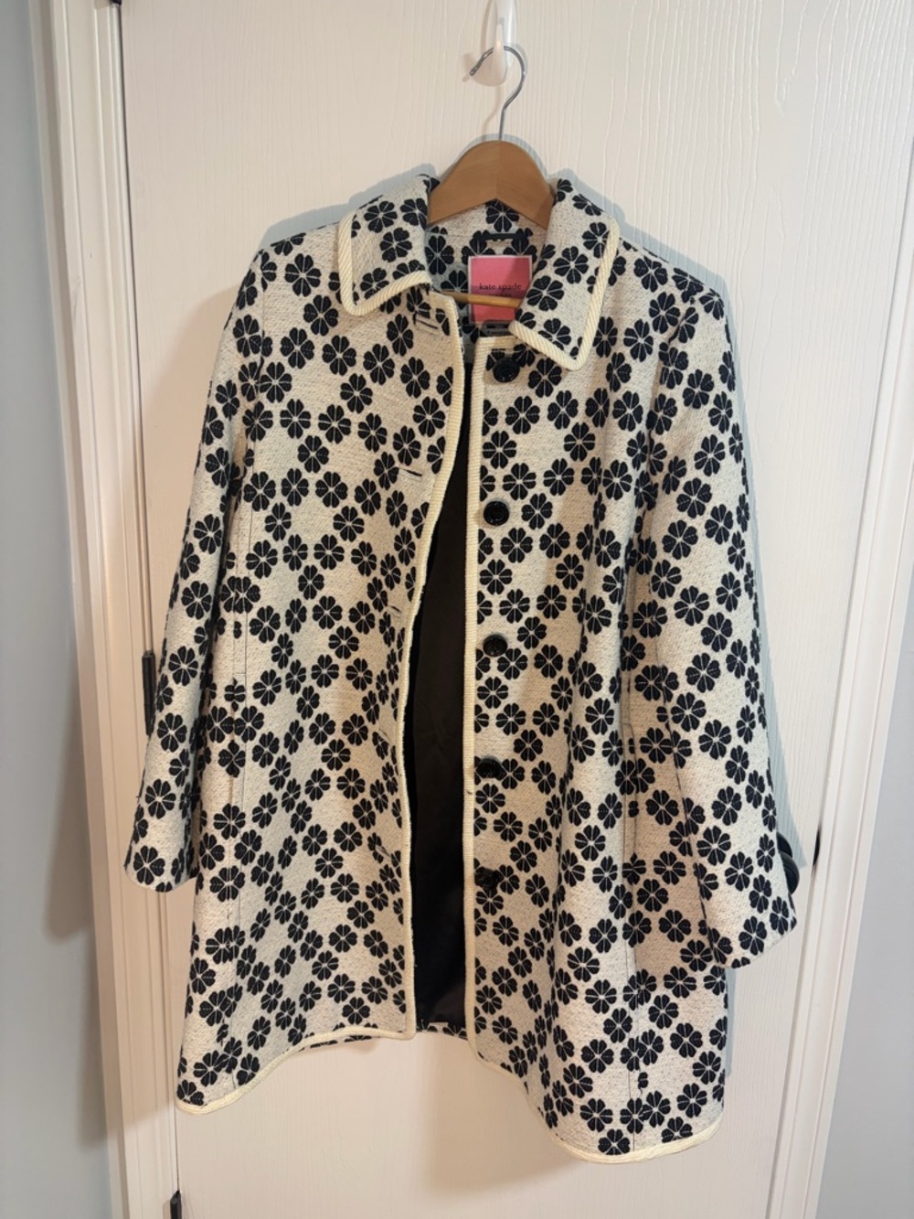 kate spade Cream and Black Floral Wool Cape Coat
